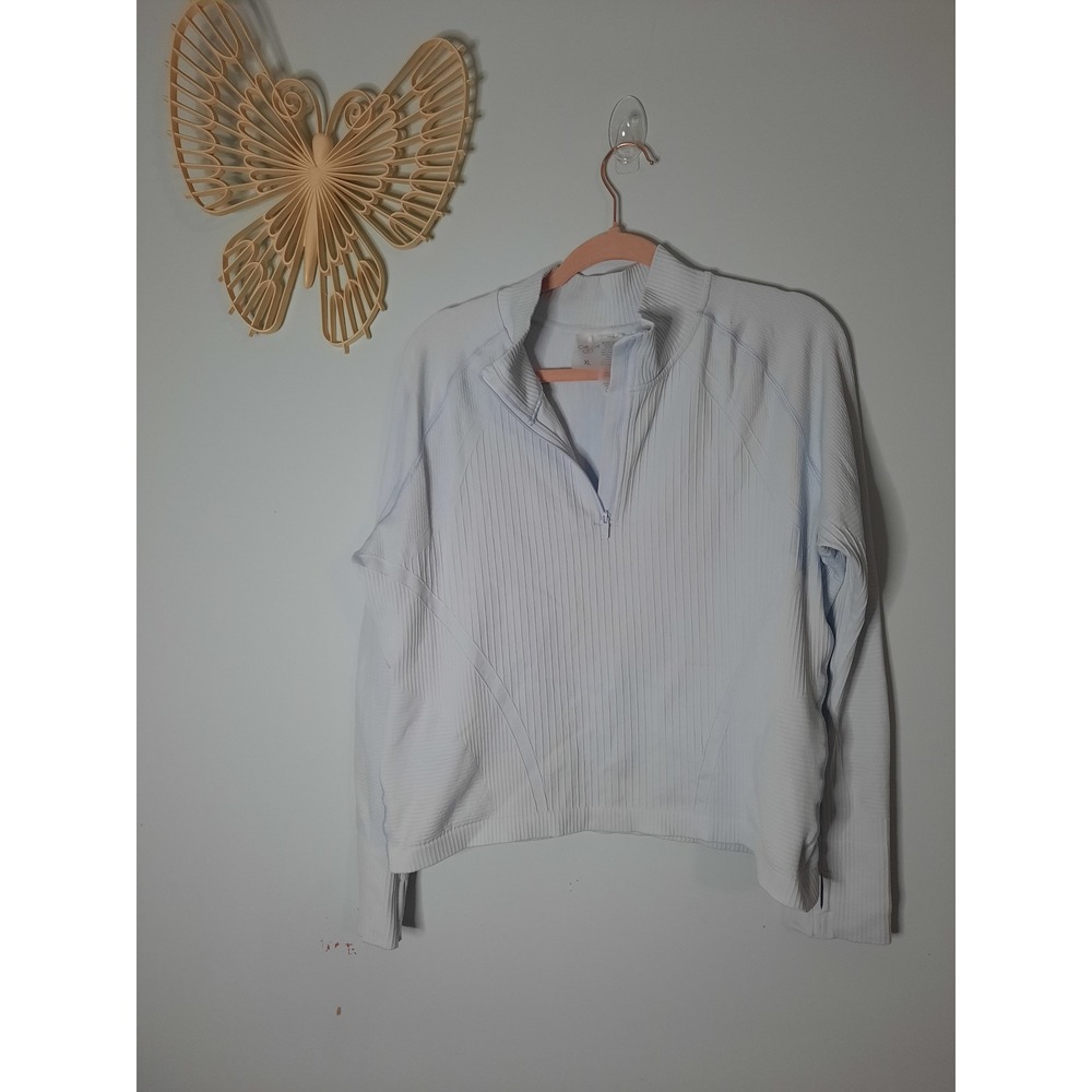 Calia Womens XL Light Blue Ribbed Quarter Zip Pullover Long Sleeve Mock Neck Top